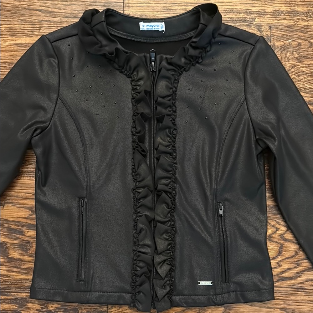 Mayoral Black Cropped Jacket with Ruffles